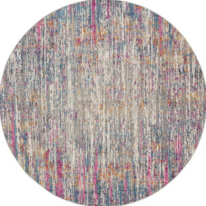 HomeRoots 5' Abstract Area Rug in Ivory and Blue - Modern Elegance for Living Rooms, Bedrooms & Offices 5' Round 385353