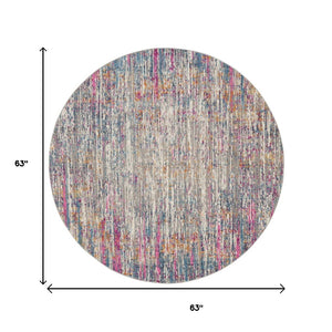 Homeroots 5' Abstract Round Rug In Ivory And Blue - Durable, Stylish, And Perfect For Any Contemporary Space 5' Round Polypropylene 385353