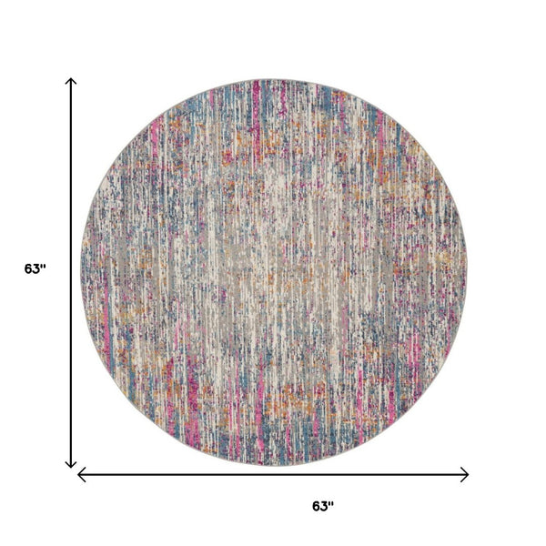 Homeroots 5' Abstract Round Rug In Ivory And Blue - Durable, Stylish, And Perfect For Any Contemporary Space 5' Round Polypropylene 385353