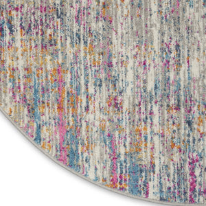 HomeRoots 5' Abstract Area Rug in Ivory and Blue - Modern Elegance for Living Rooms, Bedrooms & Offices 5' Round 385353