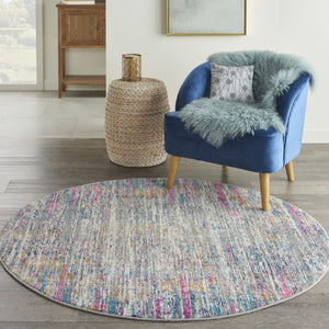 HomeRoots 5' Abstract Area Rug in Ivory and Blue - Modern Elegance for Living Rooms, Bedrooms & Offices 5' Round 385353