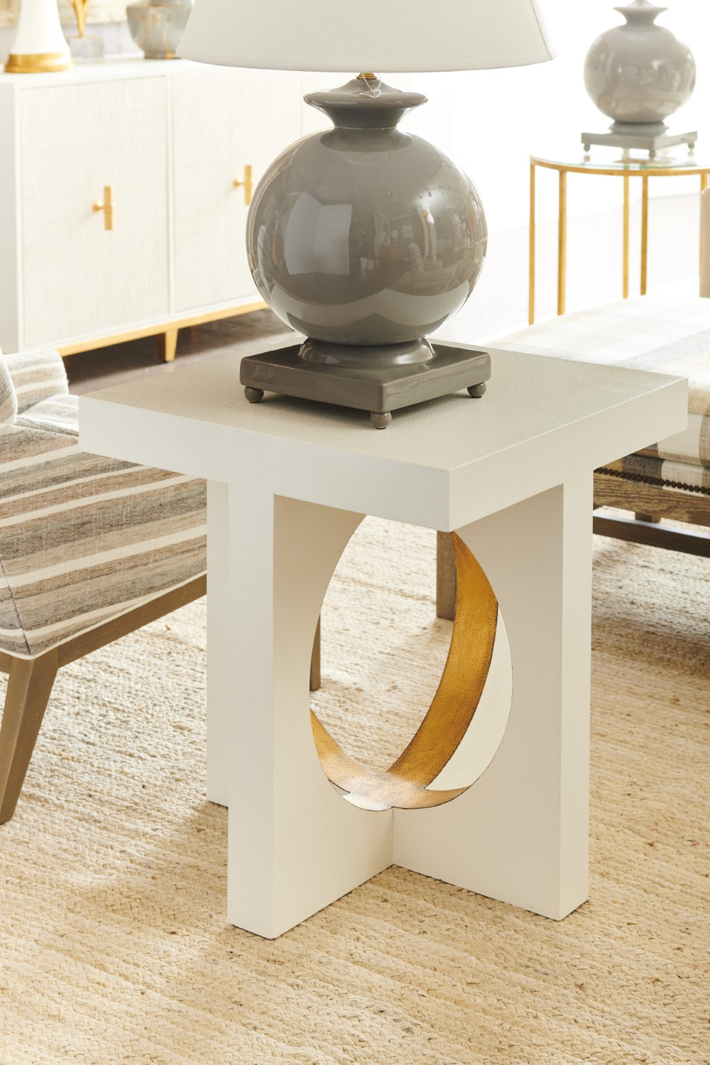 Chelsea House Swoop Sculptural Side Table By Bradshaw Orrell — Textured White Exterior, Metallic Gold Interior Accent 385354