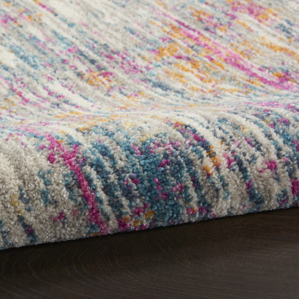 Homeroots 5' Abstract Round Rug In Ivory And Blue - Durable, Stylish, And Perfect For Any Contemporary Space 7' X 10' Polypropylene 385354