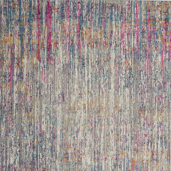 Homeroots 5' Abstract Round Rug In Ivory And Blue - Durable, Stylish, And Perfect For Any Contemporary Space 7' X 10' Polypropylene 385354