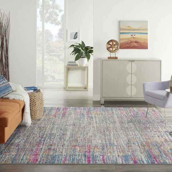 HomeRoots 5' Abstract Area Rug in Ivory and Blue - Modern Elegance for Living Rooms, Bedrooms & Offices 8' x 10' 385355