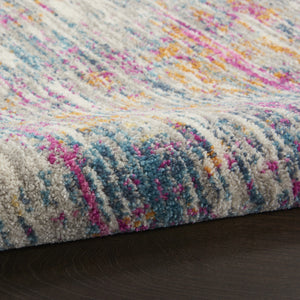 Homeroots 5' Abstract Round Rug In Ivory And Blue - Durable, Stylish, And Perfect For Any Contemporary Space 8' Round Polypropylene 385356