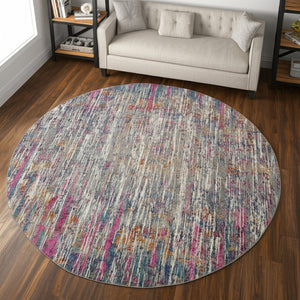 Homeroots 5' Abstract Round Rug In Ivory And Blue - Durable, Stylish, And Perfect For Any Contemporary Space 8' Round Polypropylene 385356
