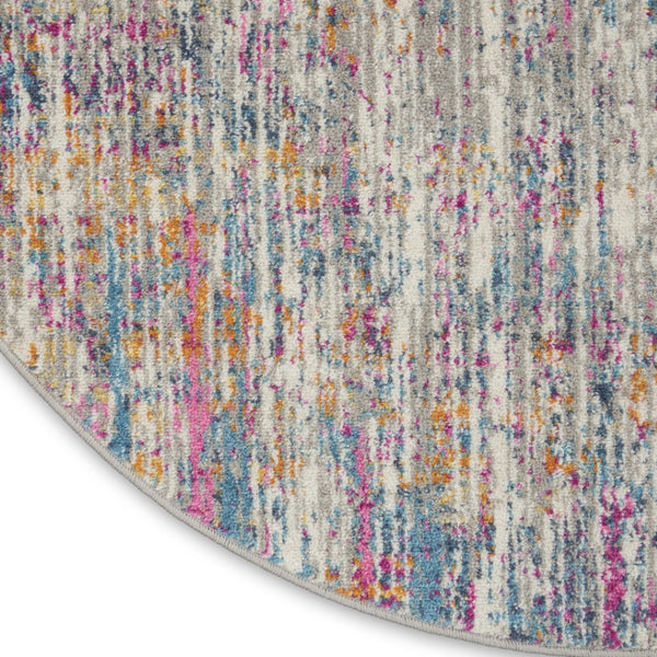 HomeRoots 5' Abstract Area Rug in Ivory and Blue - Modern Elegance for Living Rooms, Bedrooms & Offices 8' Round 385356