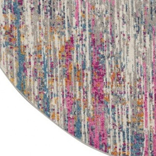 Homeroots 5' Abstract Round Rug In Ivory And Blue - Durable, Stylish, And Perfect For Any Contemporary Space 8' Round Polypropylene 385356