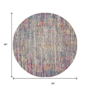 Homeroots 5' Abstract Round Rug In Ivory And Blue - Durable, Stylish, And Perfect For Any Contemporary Space 8' Round Polypropylene 385356