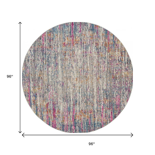 Homeroots 5' Abstract Round Rug In Ivory And Blue - Durable, Stylish, And Perfect For Any Contemporary Space 8' Round Polypropylene 385356