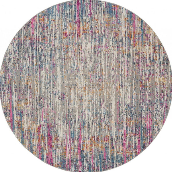 HomeRoots 5' Abstract Area Rug in Ivory and Blue - Modern Elegance for Living Rooms, Bedrooms & Offices 8' Round 385356