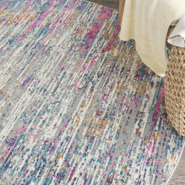 HomeRoots 5' Abstract Area Rug in Ivory and Blue - Modern Elegance for Living Rooms, Bedrooms & Offices 8' Round 385356
