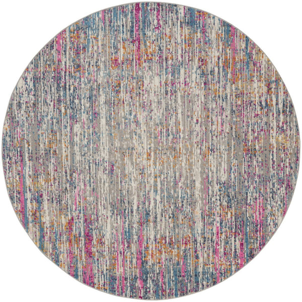 HomeRoots 5' Abstract Area Rug in Ivory and Blue - Modern Elegance for Living Rooms, Bedrooms & Offices 8' Round 385356