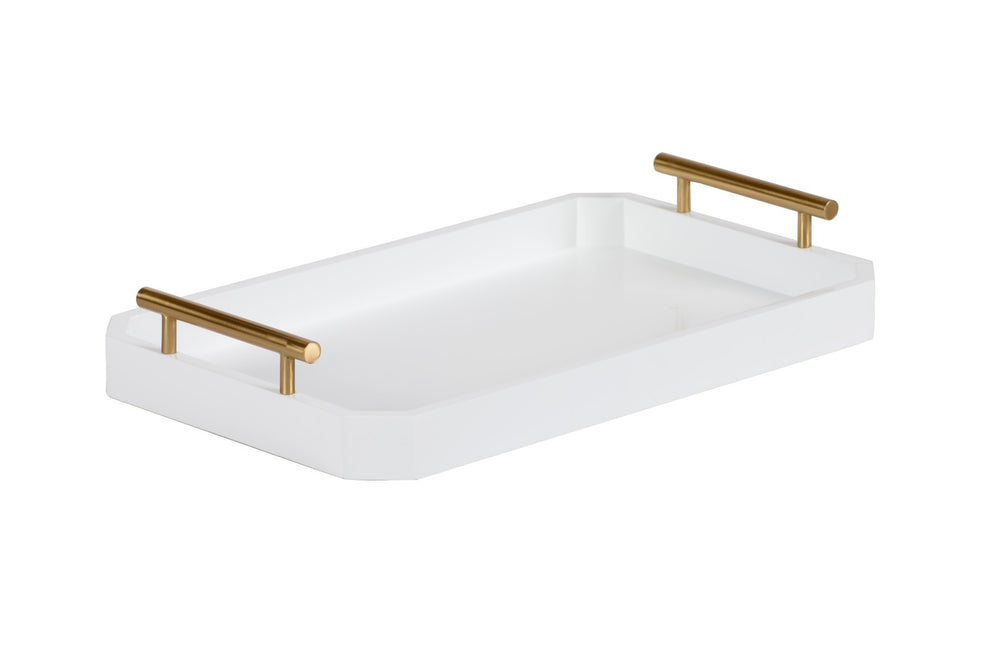 Chelsea House Delilah White Serving Tray With Polished Gold Handles — Sleek 19.5" Decorative Organizer For Home Entertaining 385363