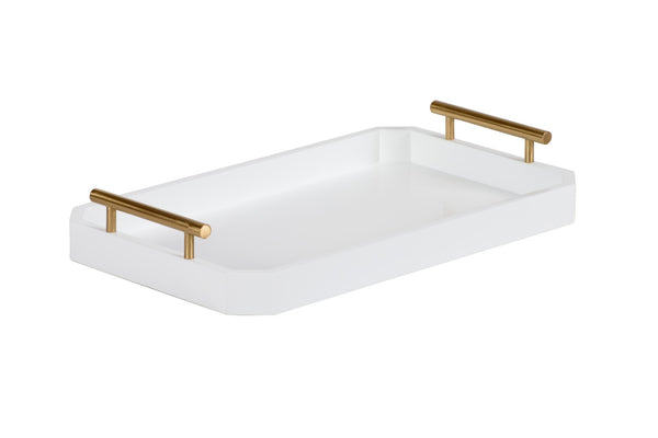 Chelsea House Delilah White Serving Tray With Polished Gold Handles — Sleek 19.5" Decorative Organizer For Home Entertaining 385363
