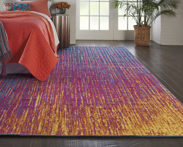HomeRoots 5' Bold Blue and Orange Abstract Area Rug – Modern Design, Durable, Softens Spaces, Easy Care 7' X 10' Rectangle 385363