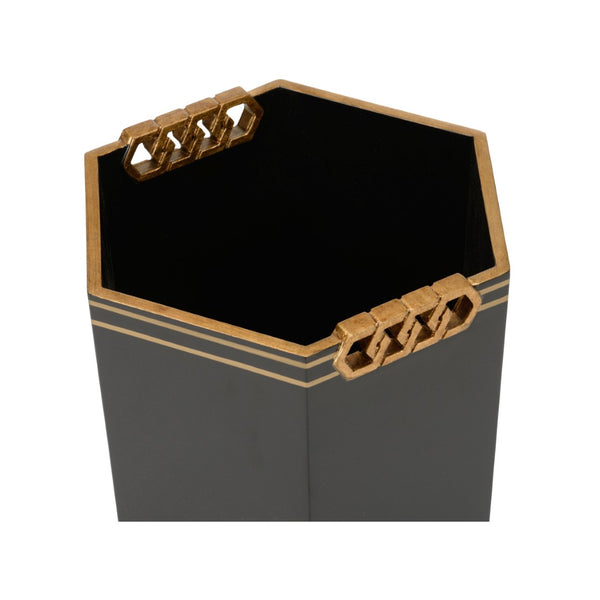Chelsea House Oliver Designer Wastebasket Black With Antique Gold Bands — Shayla Copas Metallic Accent Bin, 13.5" H 385366