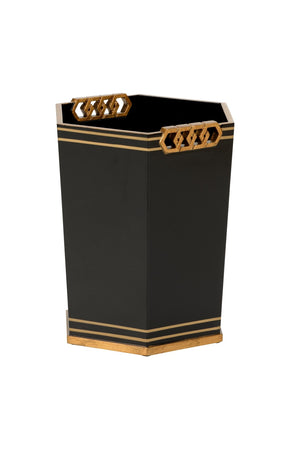 Chelsea House Oliver Designer Wastebasket Black With Antique Gold Bands — Shayla Copas Metallic Accent Bin, 13.5" H 385366