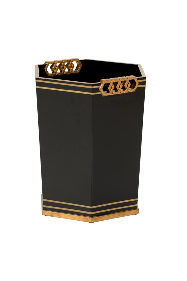 Chelsea House Oliver Designer Wastebasket Black With Antique Gold Bands — Shayla Copas Metallic Accent Bin, 13.5" H 385366