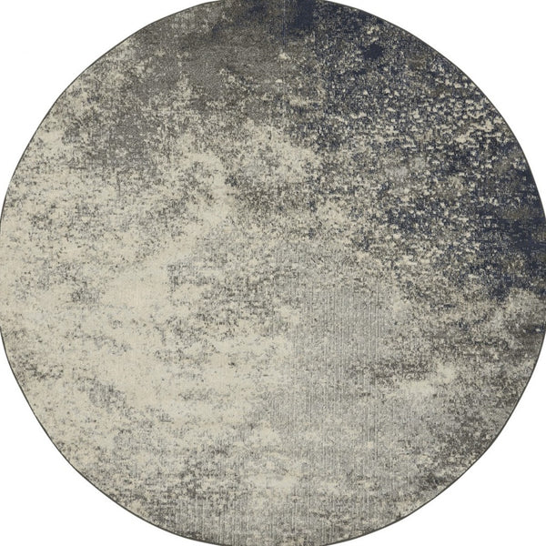 Homeroots 8' Gray And Ivory Round Abstract Power Loom Area Rug  Polypropylene 385366