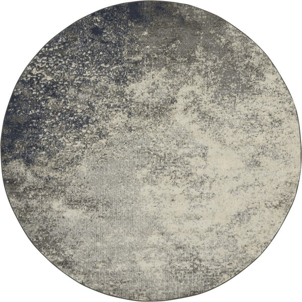 Homeroots 8' Gray And Ivory Round Abstract Power Loom Area Rug  Polypropylene 385366