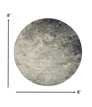 Homeroots 8' Gray And Ivory Round Abstract Power Loom Area Rug  Polypropylene 385366