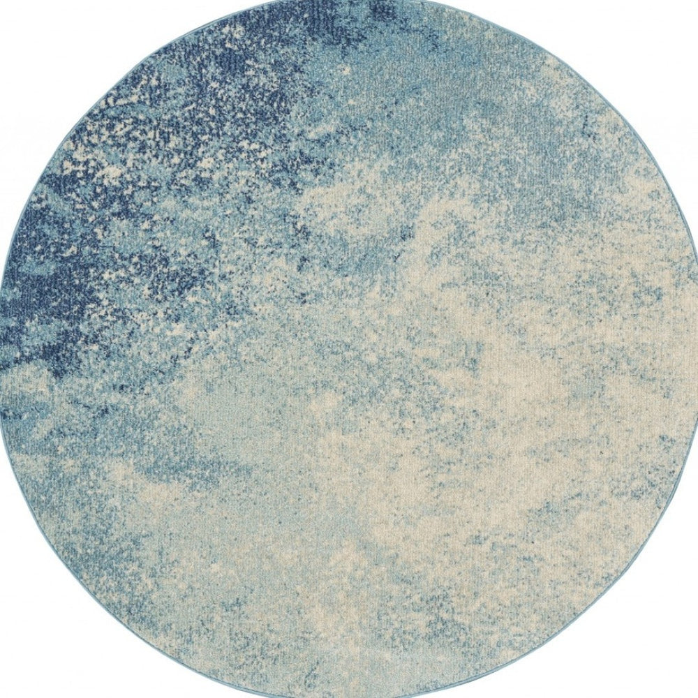 HomeRoots 5' Abstract Area Rug in Blue and Ivory - Modern Design for Stylish Living Rooms and Home Offices 5' Round Round 385370