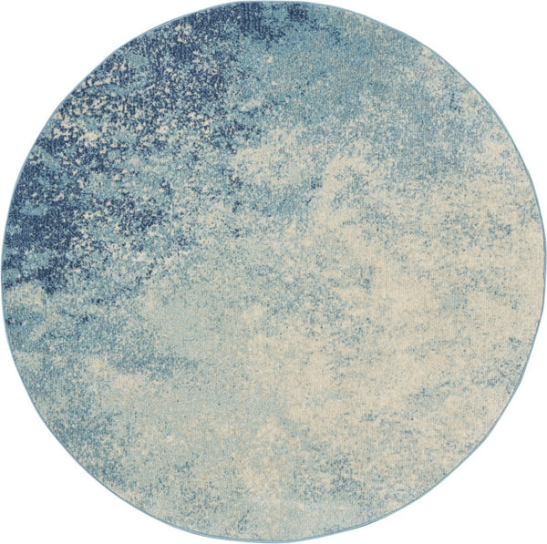 HomeRoots 5' Abstract Area Rug in Blue and Ivory - Modern Design for Stylish Living Rooms and Home Offices 5' Round Round 385370