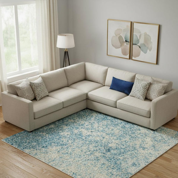 HomeRoots 5' Abstract Area Rug in Blue and Ivory - Modern Design for Stylish Living Rooms and Home Offices 7' X 10' Rectangle 385371