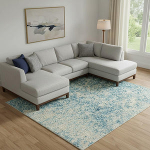 HomeRoots 5' Abstract Area Rug in Blue and Ivory - Modern Design for Stylish Living Rooms and Home Offices 8' X 10' Rectangle 385372