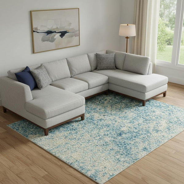 HomeRoots 5' Abstract Area Rug in Blue and Ivory - Modern Design for Stylish Living Rooms and Home Offices 8' X 10' Rectangle 385372