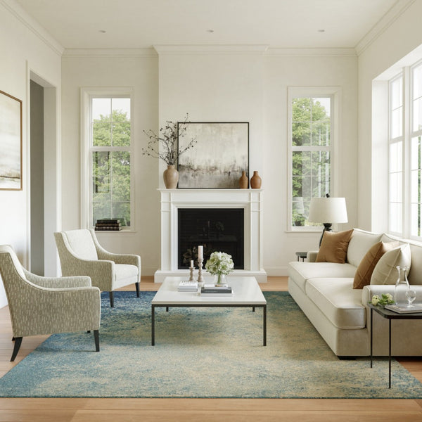 HomeRoots 5' Abstract Area Rug in Blue and Ivory - Modern Design for Stylish Living Rooms and Home Offices 8' X 10' Rectangle 385372