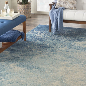 HomeRoots 5' Abstract Area Rug in Blue and Ivory - Modern Design for Stylish Living Rooms and Home Offices 8' X 10' Rectangle 385372