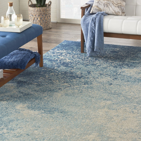HomeRoots 5' Abstract Area Rug in Blue and Ivory - Modern Design for Stylish Living Rooms and Home Offices 8' X 10' Rectangle 385372