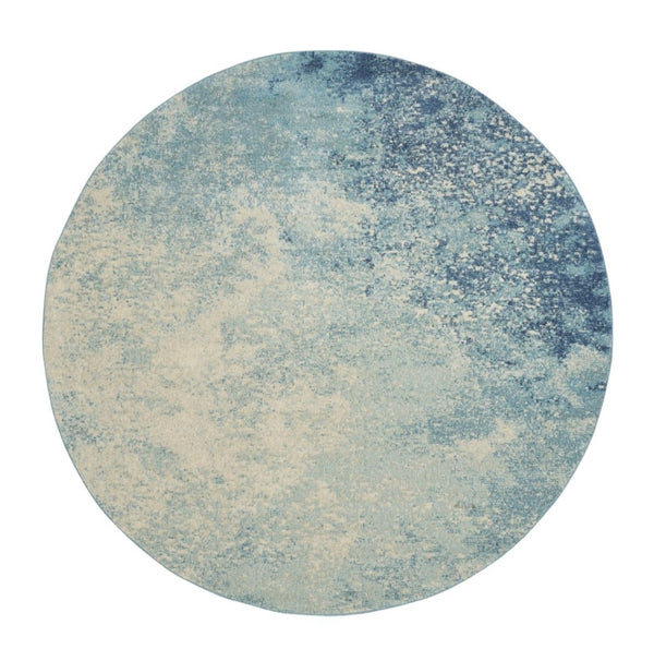 HomeRoots 5' Abstract Area Rug in Blue and Ivory - Modern Design for Stylish Living Rooms and Home Offices 8' Round Round 385373