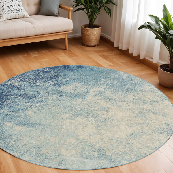 HomeRoots 5' Abstract Area Rug in Blue and Ivory - Modern Design for Stylish Living Rooms and Home Offices 8' Round Round 385373
