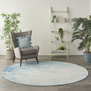 HomeRoots 5' Abstract Area Rug in Blue and Ivory - Modern Design for Stylish Living Rooms and Home Offices 8' Round Round 385373