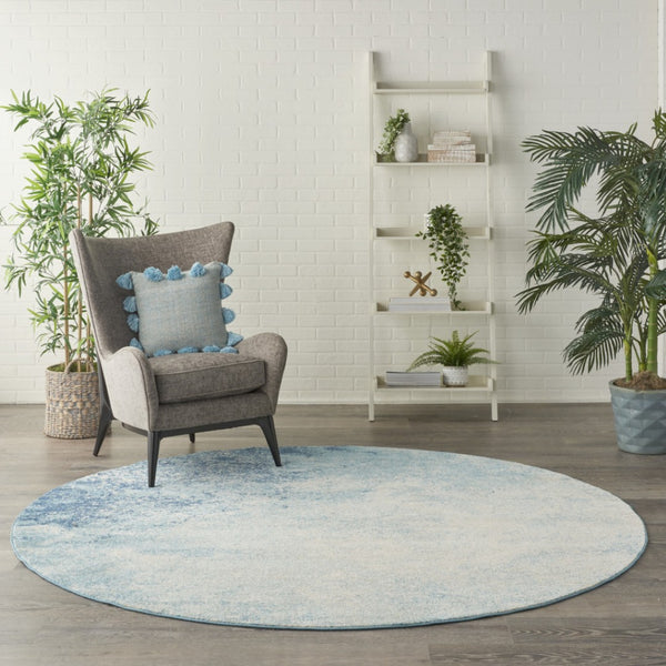 HomeRoots 5' Abstract Area Rug in Blue and Ivory - Modern Design for Stylish Living Rooms and Home Offices 8' Round Round 385373