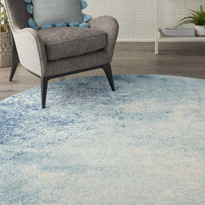 HomeRoots 5' Abstract Area Rug in Blue and Ivory - Modern Design for Stylish Living Rooms and Home Offices 8' Round Round 385373