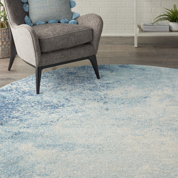 HomeRoots 5' Abstract Area Rug in Blue and Ivory - Modern Design for Stylish Living Rooms and Home Offices 8' Round Round 385373