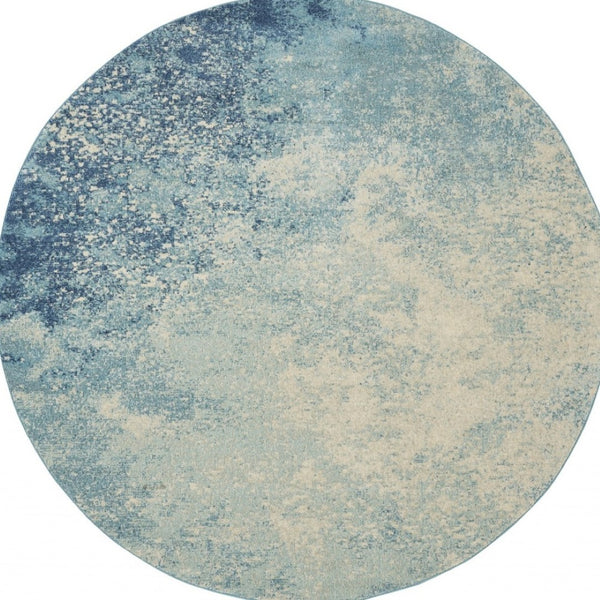 HomeRoots 5' Abstract Area Rug in Blue and Ivory - Modern Design for Stylish Living Rooms and Home Offices 8' Round Round 385373