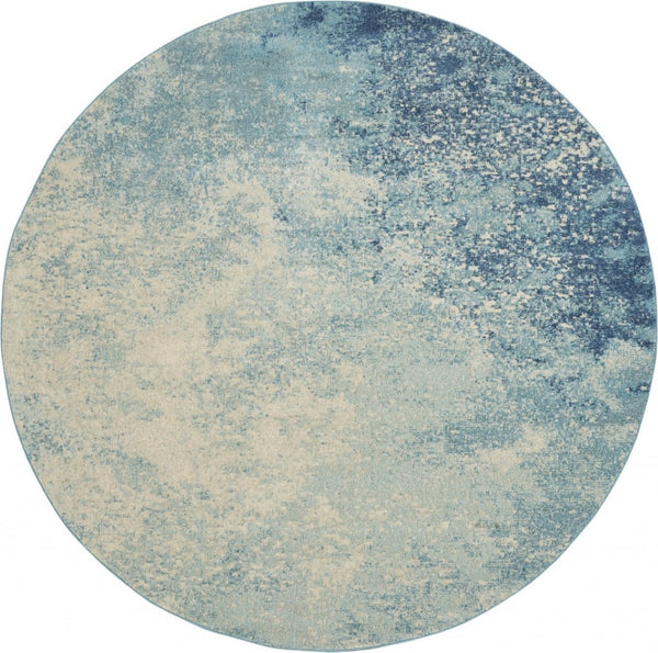 HomeRoots 5' Abstract Area Rug in Blue and Ivory - Modern Design for Stylish Living Rooms and Home Offices 8' Round Round 385373