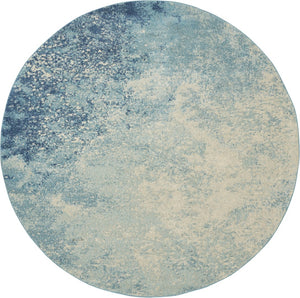 HomeRoots 5' Abstract Area Rug in Blue and Ivory - Modern Design for Stylish Living Rooms and Home Offices 8' Round Round 385373
