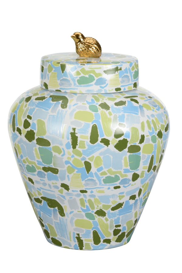 Chelsea House Lumberton Handcrafted Ceramic Jar With Removable Lid And Gold Quail Accent, Blue-Green 19.5"H 385377