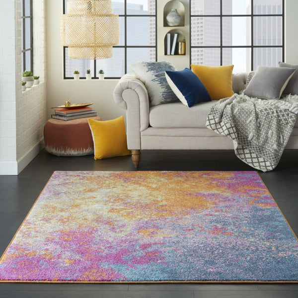 HomeRoots 5' Vibrant Blue and Orange Abstract Area Rug – Modern Design for Living Rooms, Bedrooms, and Offices 5? x 7? 385379