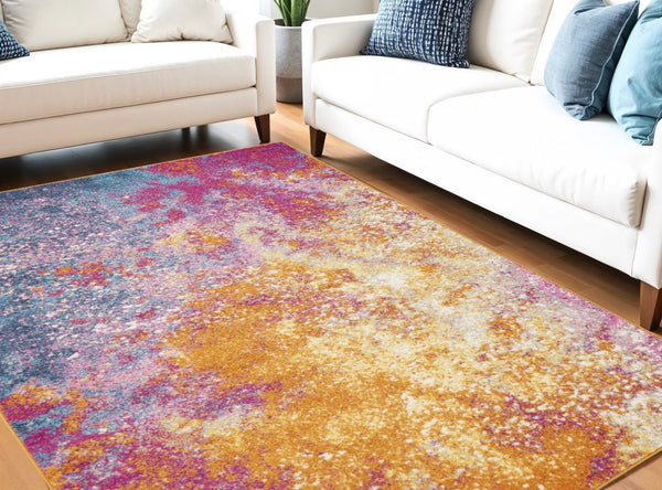 HomeRoots 5' Vibrant Blue and Orange Abstract Area Rug – Modern Design for Living Rooms, Bedrooms, and Offices 5? x 7? 385379