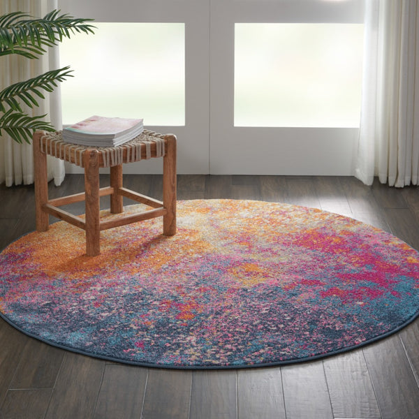 HomeRoots 5' Vibrant Blue and Orange Abstract Area Rug – Modern Design for Living Rooms, Bedrooms, and Offices 5? Round 385380