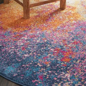 HomeRoots 5' Vibrant Blue and Orange Abstract Area Rug – Modern Design for Living Rooms, Bedrooms, and Offices 5? Round 385380