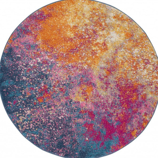 HomeRoots 5' Vibrant Blue and Orange Abstract Area Rug – Modern Design for Living Rooms, Bedrooms, and Offices 5? Round 385380